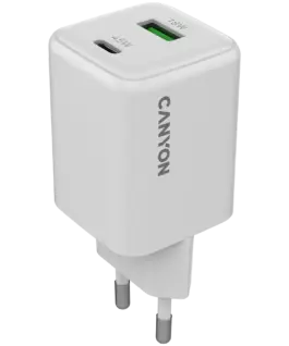 Зарядно за мобилен телефон CANYON charger CU45AC GaN 45W 1xPD 1xQC EU White
