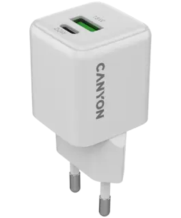 Зарядно за мобилен телефон CANYON charger CU20AC GaN 20W 1xPD 1xQC EU White