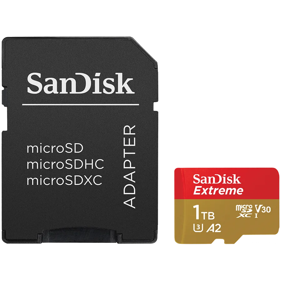Карта памет SANDISK Extreme microSDXC 1TB + SD Adapter + 1 year RescuePRO Deluxe up to 190MB/s & 130MB/s Read/Write spee