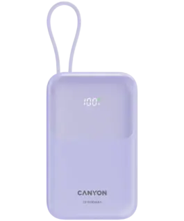 Външна батерия CANYON power bank OnPower 101 built-in cable 10000 mAh PD22.5W Purple