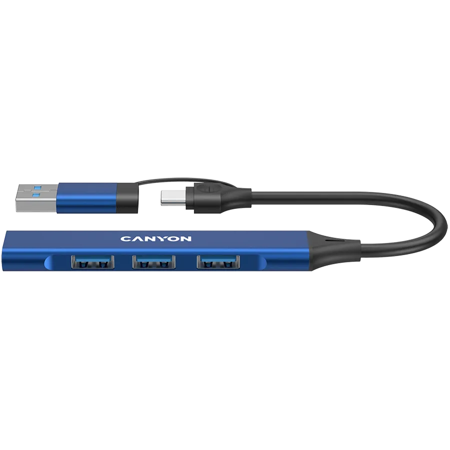 USB хъб CANYON hub DS-02 4in1 USB-A/C Blue