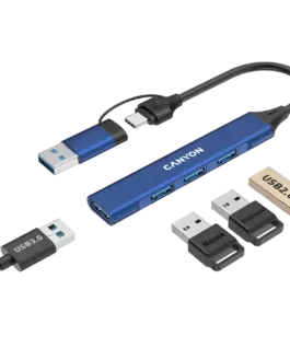 USB хъб CANYON hub DS-02 4in1 USB-A/C Blue