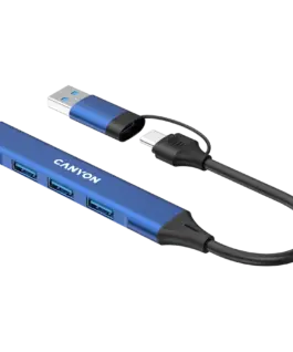 USB хъб CANYON hub DS-02 4in1 USB-A/C Blue
