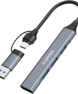 USB хъб CANYON hub DS-02 4in1 USB-A/C Grey