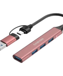 USB хъб CANYON hub DS-02 4in1 USB-A/C Pink