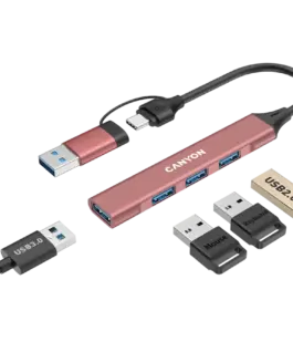 USB хъб CANYON hub DS-02 4in1 USB-A/C Pink