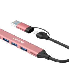 USB хъб CANYON hub DS-02 4in1 USB-A/C Pink