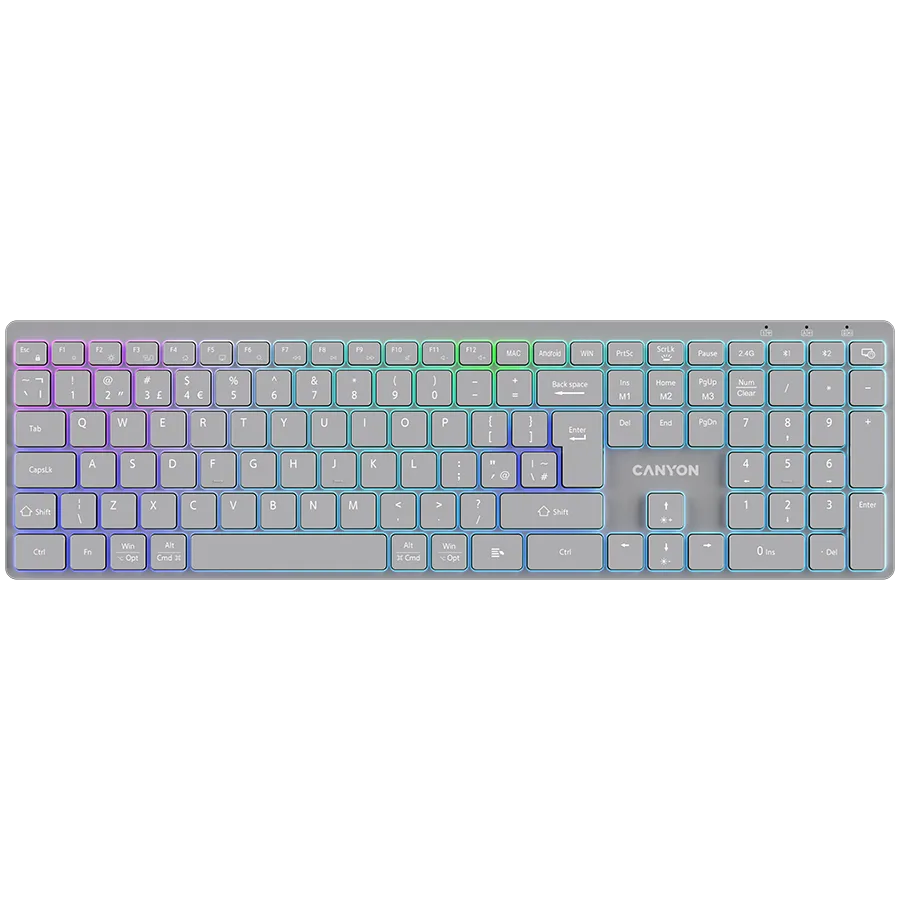Клавиатура CANYON keyboard HKB-W11 UK/US RGB Dual Mode Wireless Grey