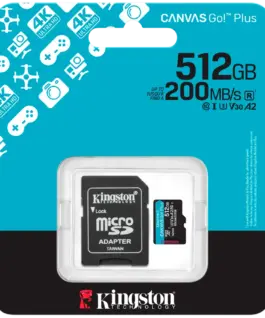 Карта памет Kingston 512GB microSDXC Canvas Go Plus Gen4 200MB/s A2 U3 V30 Card +