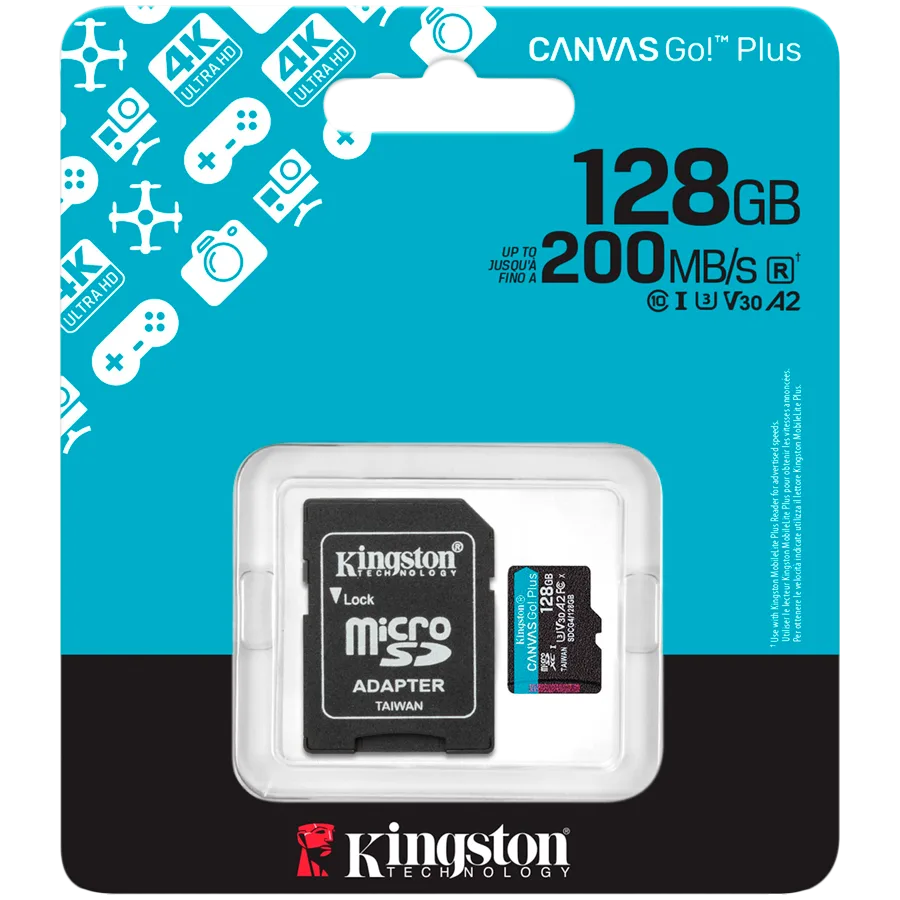 Карта памет Kingston 128GB microSDXC Canvas Go Plus Gen4 200MB/s A2 U3 V30 Card + Adapter - Image 6