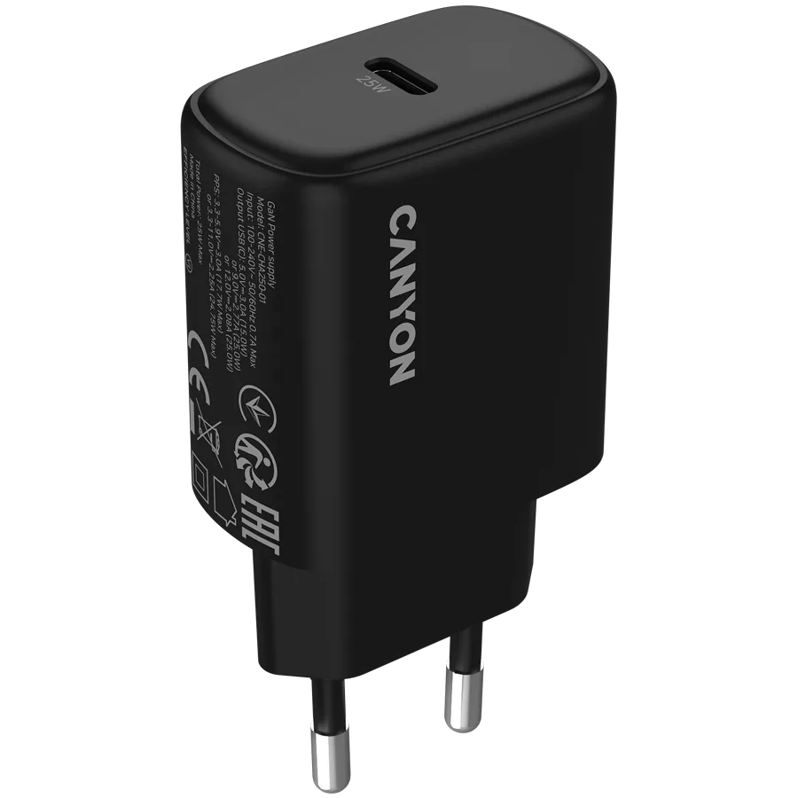 Зарядно за мобилен телефон CANYON charger OnCharge 250 25W 1xPD EU Black