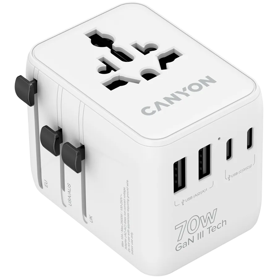 Зарядно за мобилен телефон CANYON Travel Adapter OnTour 70 EU/UK/US/AUS 70W