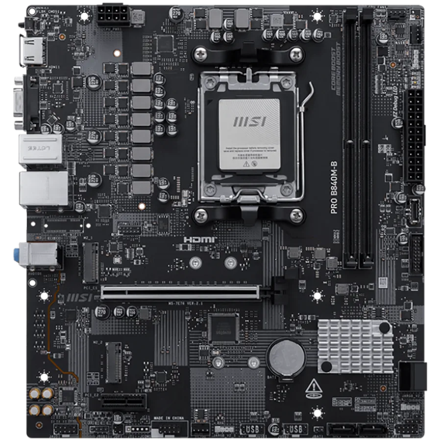 Дънна платка MSI PRO B840M-B, mATX, Socket AM5, 2x DDR5 Dual Channel DDR5 up to 8000(OC)MHz, 1x PCIe x16 slot, 2x M.2 slot, 2x USB 2.0, 4x USB 5Gbps, HDMI, VGA, 7.1 HD Audio, 2.5G LAN, 3Y - Image 5