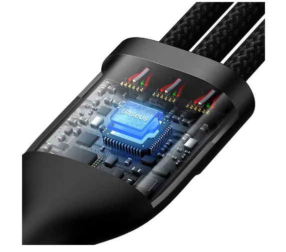 Кабел Baseus CASS030201 3в1 Flash Series USB към USB-C + micro USB + Lightning 100W 1.5м черен - Image 11