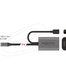 Alternative view of Delock Кабел активен удължителен USB-C към USB-C женско , 5m, (доп. DC захранващ сокет з?