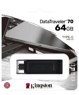 ФЛАШ ПАМЕТ Kingston USB flash drive DataTraveler 70 – USB 3.2 Gen 1 – 64 GB – Black – PN