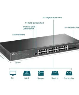 24-портов гигабит L2 управляем комутатор TP-Link JetStream TL-SG3428X с 4-SFP+