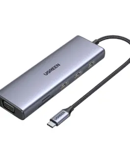Мултифункционален USB хъб Ugreen CM498 15600 USB-C - 3x USB-A 3.0 / HDMI / VGA / RJ45 / SD / TF Card Reader / USB-C PD - сив