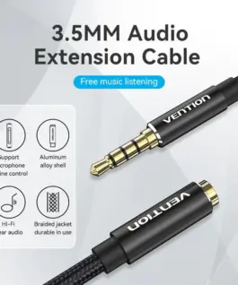 Alternative view of Vention Аудио Кабел Cotton Braided TRRS 3.5mm Male to 3.5mm F - 0.5m - Gold plated, Aluminum alloy - BHCBD