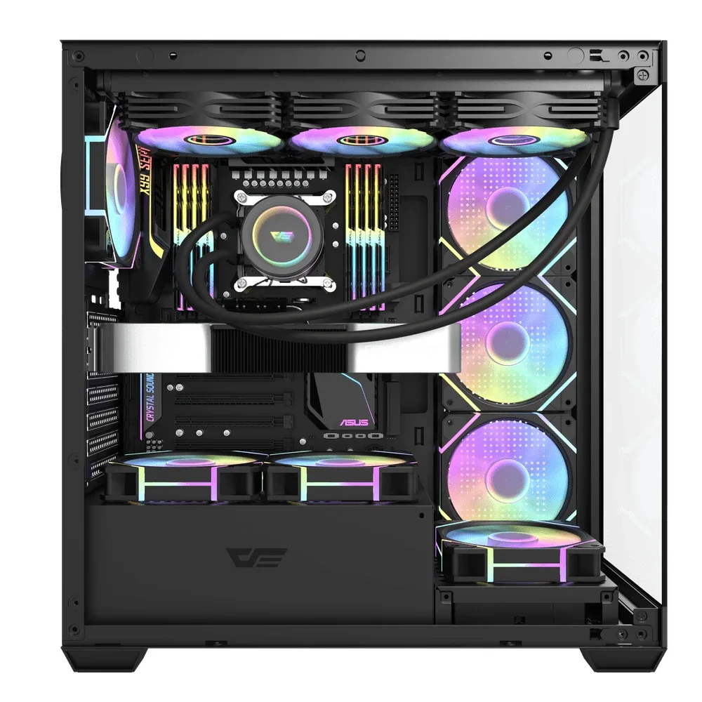 Darkflash кутия Case ATX - DS900 Black - 7 x 120 mm A-RGB fans included, USB-C - Image 4