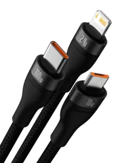 Кабел Baseus Flash Ⅱ USB-A към M+L+C 100W Fast Charging 1.2 м
