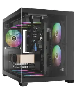 Gamdias кутия Case mATX - AURA GC10M v2 - 3 x 120 mm A-RGB USB-C Tempered Glass