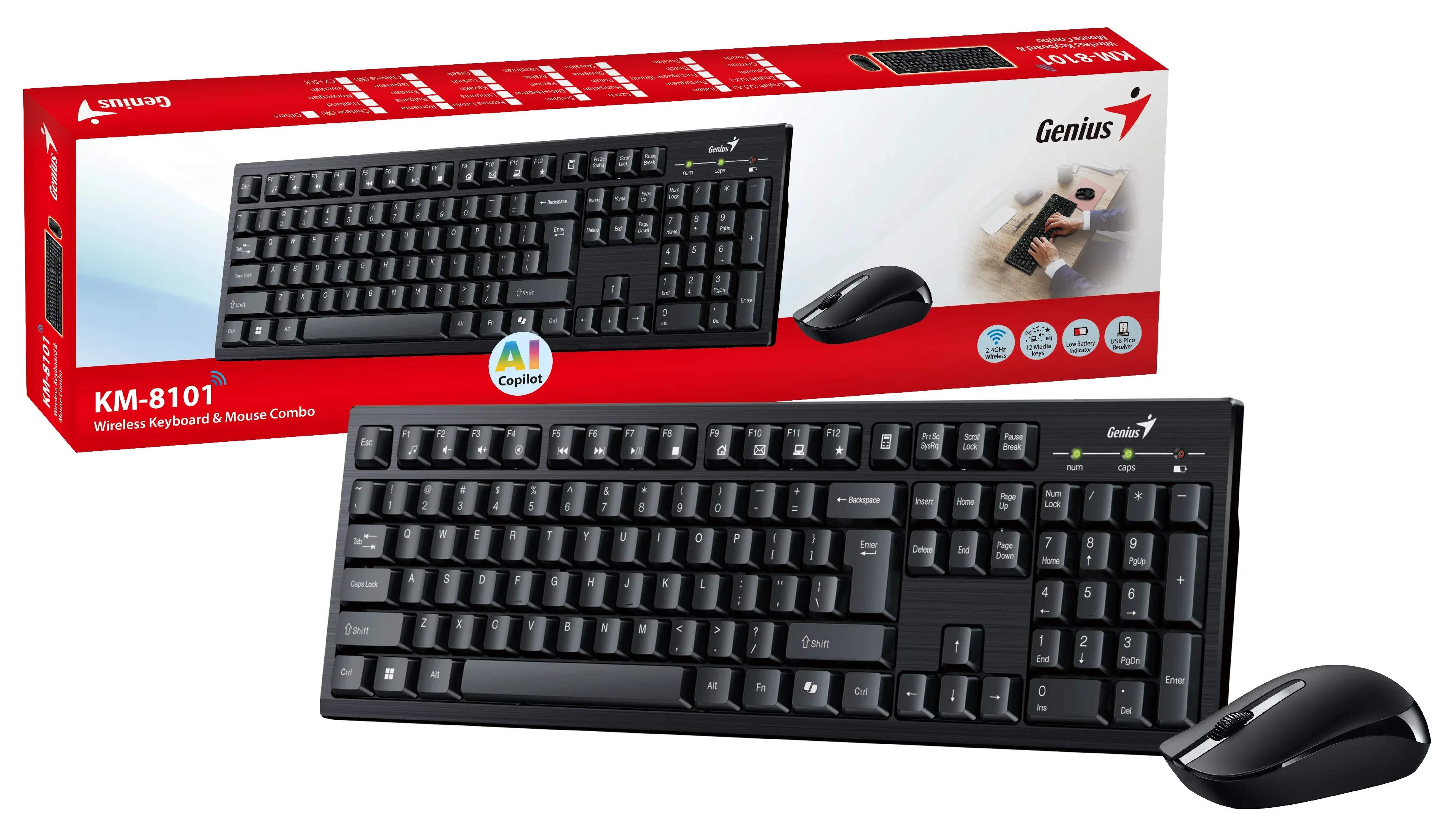 Genius клавиатура и мишка Wireless Keyboard and Mouse - KM-8101 Black - AI, BG, 2.4GHZ - Image 24