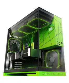 Geometric Future кутия Case EATX - Model 5 Black/Green NVIDIA style limited edition - 5 x 140 mm aRGB fans