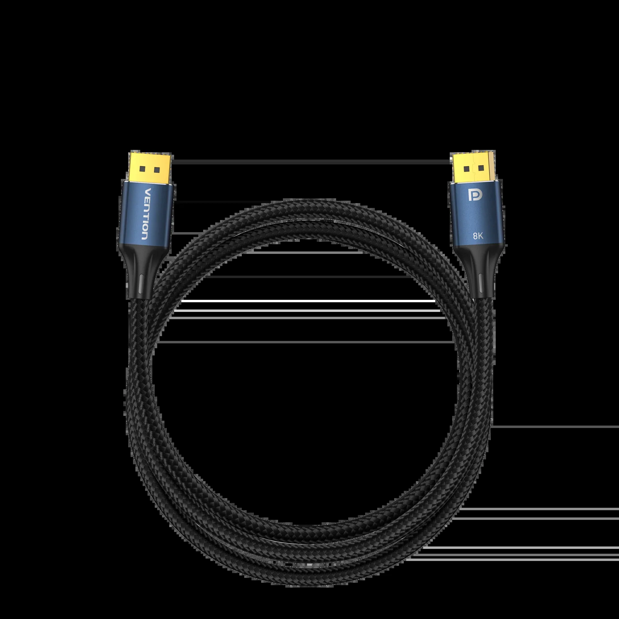 Vention кабел Display Port 1.4 DP M / M 8K 1.5m - Cotton Braided, Blue Aluminum Alloy - HCELG - Image 15