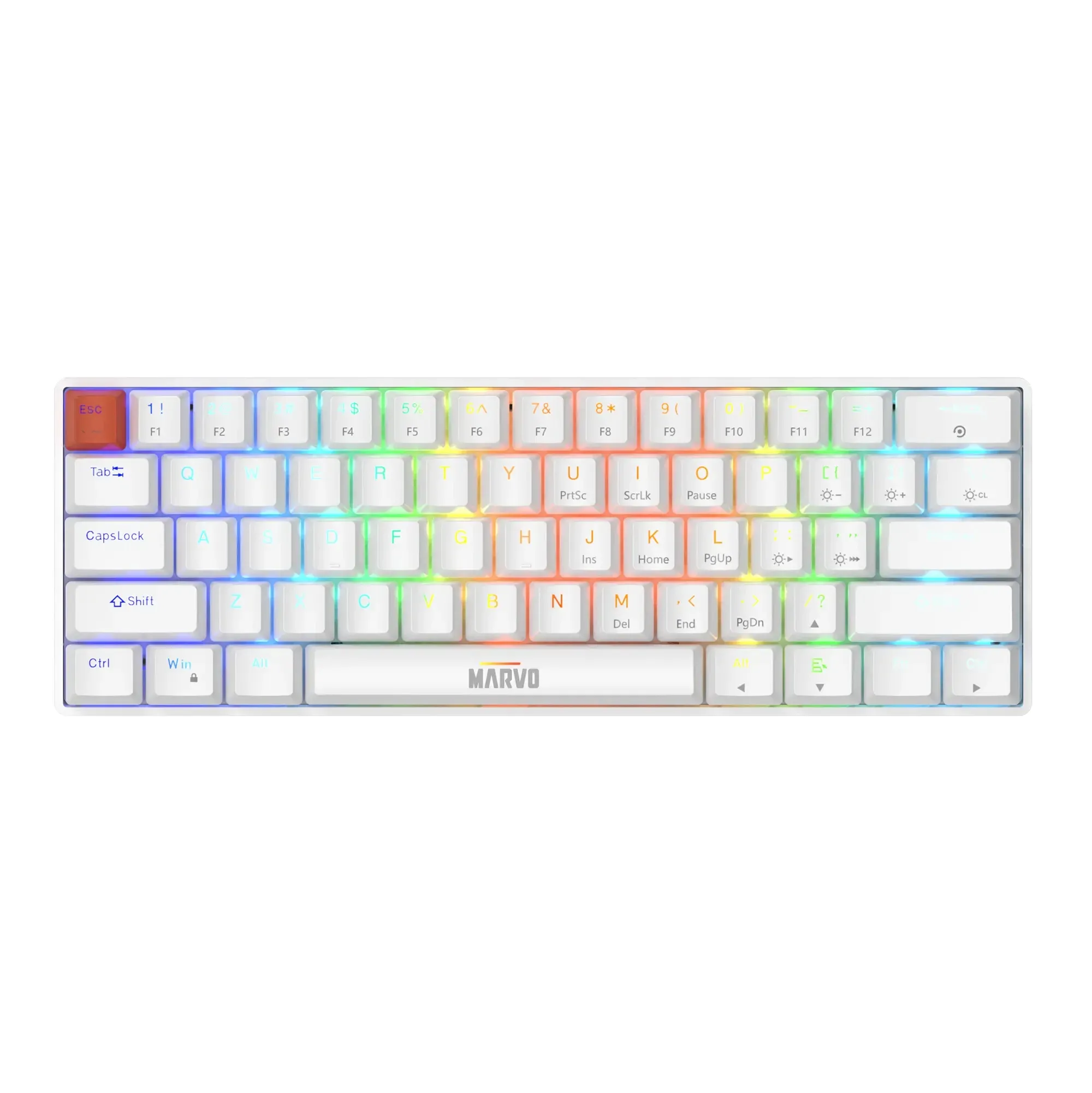 Marvo механична геймърска клавиатура Gaming Mechanical keyboard Saber 61 KG933G White - 61 keys Red Switches