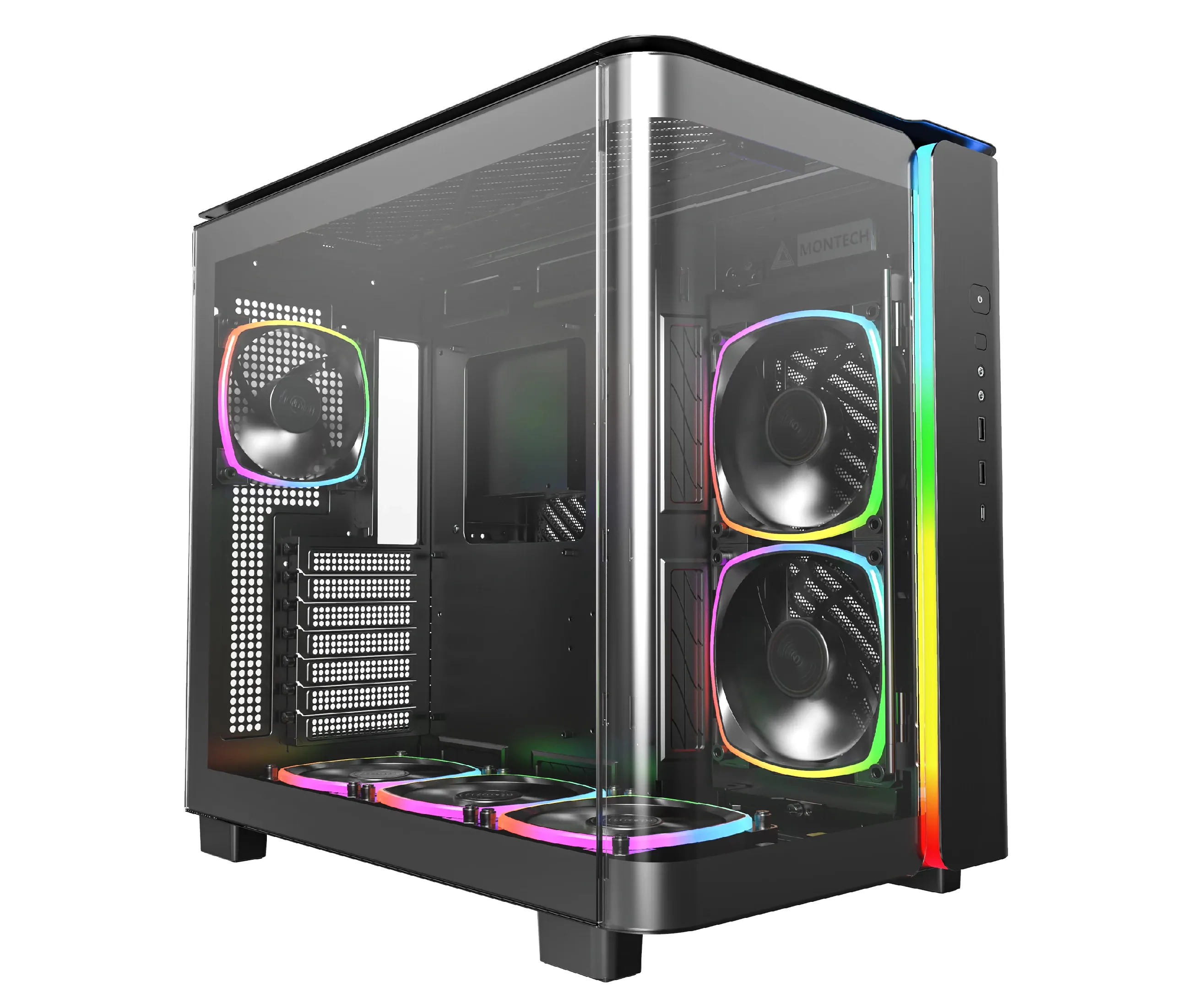 Montech кутия KING 95 Pro Dual Chamber Mid-tower Case 6 ARGB Fans 2 Front Panels Black