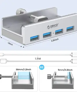 Orico хъб USB 3.0 HUB Clip Type 4 port – aux Micro-USB power input