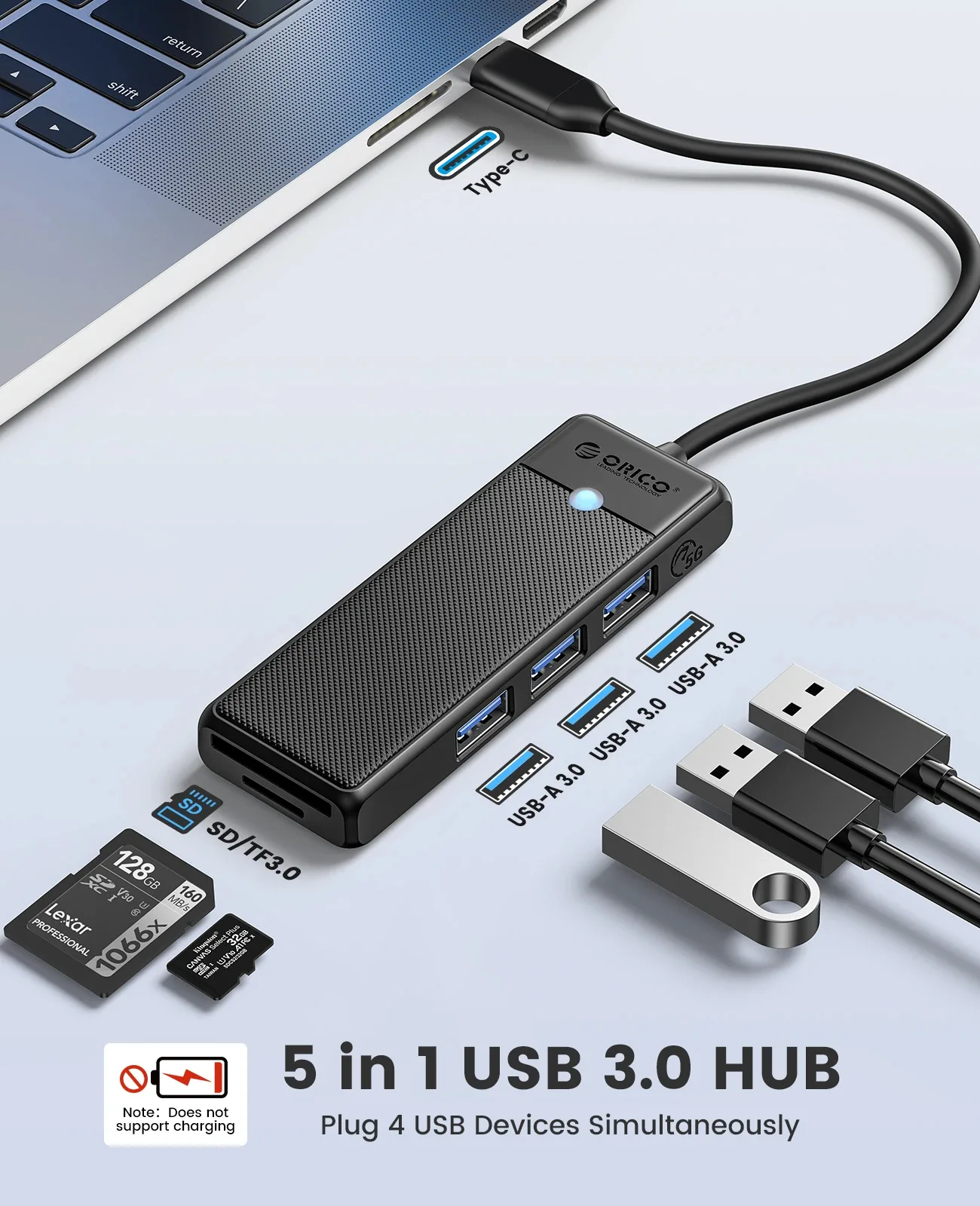 Orico хъб USB3.1 HUB Type-C - 3 x USB3.0, SD, TF - PAPW3AT-C3-015-BK - Image 22