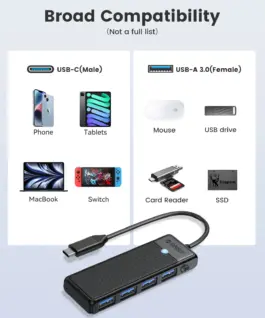 Orico хъб USB3.1 HUB Type-C – 4 x USB3.0 – PAPW4A-C3-015-BK