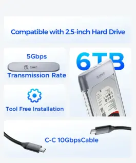 Orico външна кутия за диск Storage – Case – 2.5 inch 5Gbps USB-C Transparent –