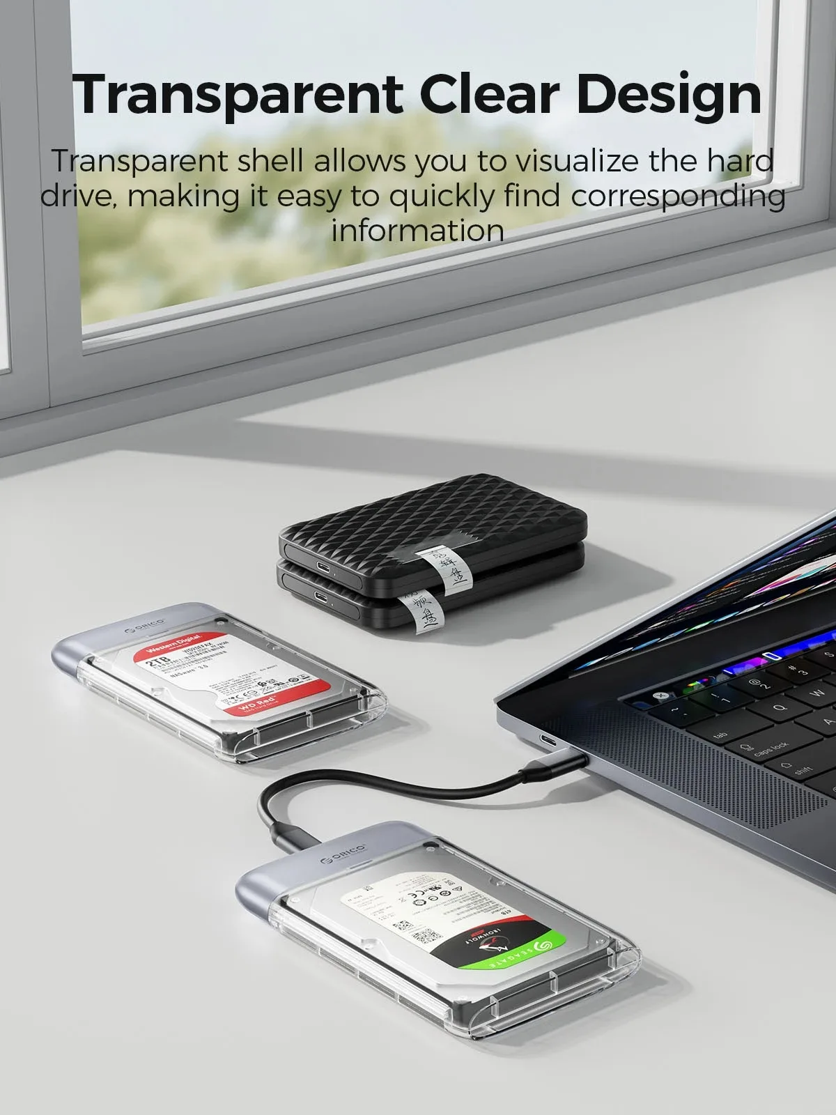 Orico външна кутия за диск Storage - Case - 2.5 inch 5Gbps USB-C Transparent - TX25C3-GY-BP - Image 10