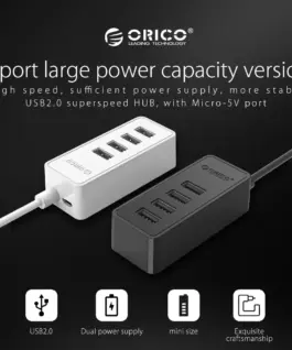 Orico хъб USB2.0 HUB 4 port – USB/Micro USB input