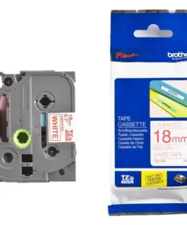 ЛЕНТА ЗА ЕТИКЕТНИ ПРИНТЕРИ BROTHER ТИП TZ - 18 mm x 800 m - RED ON WHITE TAPE - PN TZE242
