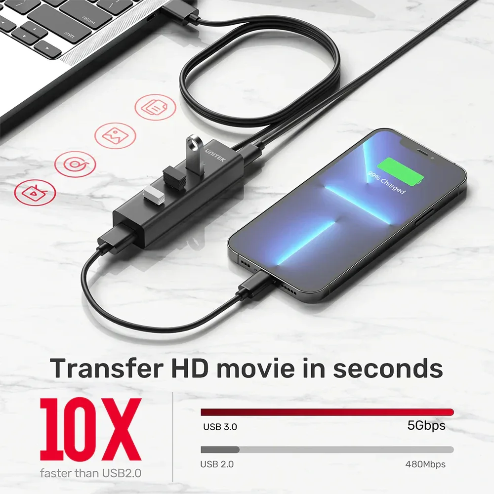 Unitek хъб USB3.0 HUB 4 port, 1.2m cable, aux USB-C power input - Y-3089V01 - Image 18