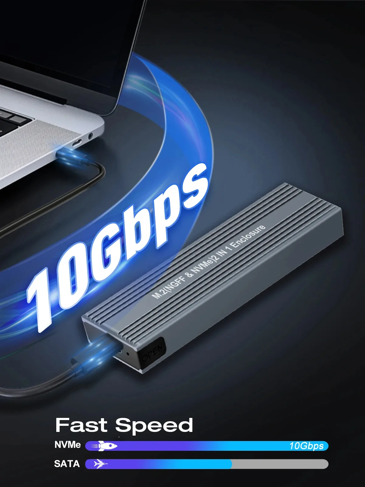 VCom външна кутия за диск Storage Case - M.2 NVMe/SATA/NGFF M/B key - 10Gbps USB3.1 Type-C/A - CU850SN - Image 5