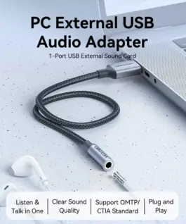 Alternative view of Vention външна звукова карта USB Sound card 1-Port 0.25M Gray - CVFHC