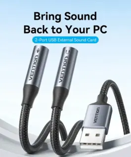 Alternative view of Vention външна звукова карта USB Sound card 2-Port 0.25M Gray - CVHHC