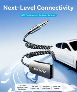 Vention блутут за кола за разговори и музика Car Bluetooth 5.4 audio receiver USB
