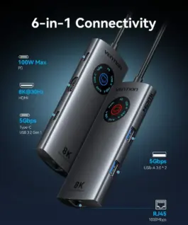 Alternative view of Vention докинг станция Docking Station Type-C - TQZHB - 8K, LED Display - HDMI, USB 3.0 x 2, USB-C 3.2 Gen 1, PD100W, LAN (1Gbps)