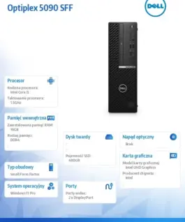 Alternative view of Dell Компютър post-lease Optiplex 5090 SFF Core i5-11500T (11-Gen.) 1,5GHz / 480 GB SSD / 16 GB / Win11 Prof. / 2-years warranty