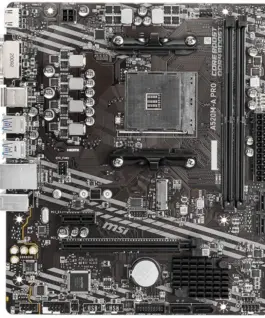 Alternative view of Дънна платка MSI Main Board Desktop A520M-A PRO (A520, AM4, 2xDDR4, 1x PCI-E 3.0 x16 slot,1x M.2 slot,4x USB 3.2 Gen1,2x USB 2.0,1x HDMI,1x DVI-D,Gigabit LAN,7.1 HD Audio, mATX, Retail)