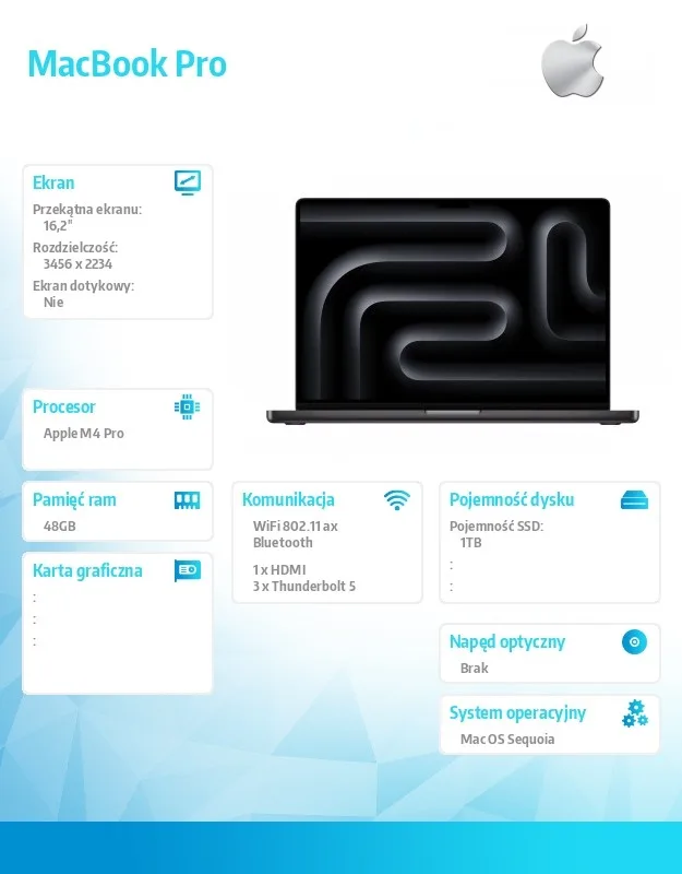 Apple MacBook Pro 16.2 cala: M4 Pro 14/20, 48GB, 1TB SSD, 140W Space черен - Image 5