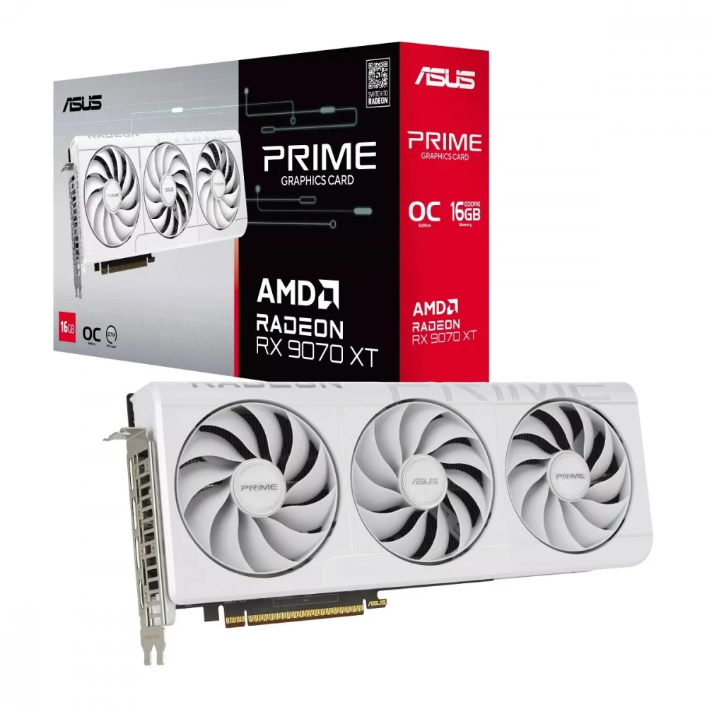 Asus видео карта Radeon RX 9070 XT PRIME OC бял 16GB GDDR6 256bit 3DP/HDMI
