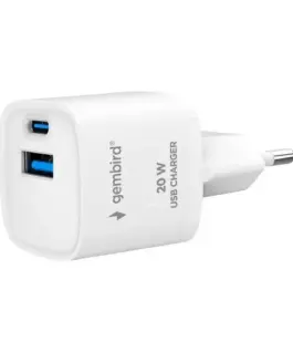 Gembird 2-Port USB fast зарядно with AC socket, 20W, бял