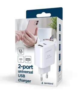 Alternative view of Gembird универсално зарядно USB-A+C, 2.4A, бял